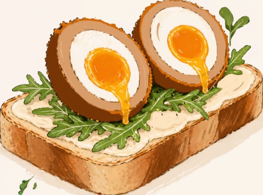 Scotch eggs on toast illustration
